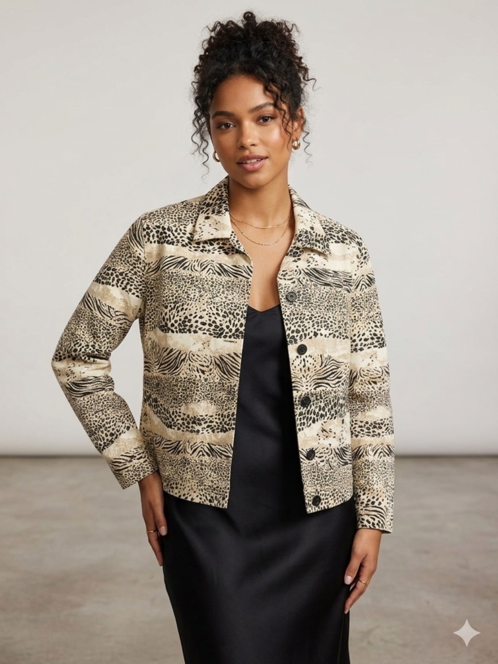 Vintage Lifestyle Woman Cotton Animal Print Jacket Mixed Safari 1X - Picture 1 of 4